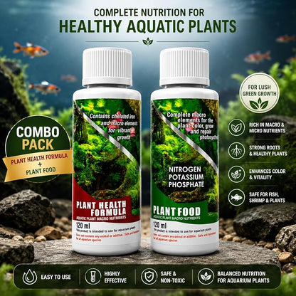 petzlifeworld Aquatic Remedies Aquarium Plants Fertiliser Combo, Plant Health Formula-120ML & Plant Food-120ML