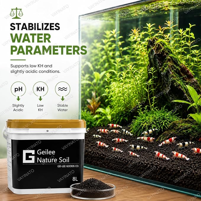 Petzlifeworld Gei-Lee Aqua Soil 8L Premium Shrimp & Planted Aquarium Substrate | pH Stabilizing Technical Soil for Caridina Shrimp | Natural Black Aquascaping Soil for Freshwater Nano Tanks