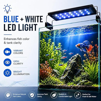 petzlifeworld Aquarium LED Light | Ultra Slim 1cm Design | Extendable Brackets | Waterproof Light for Freshwater & Saltwater | Energy Efficient Full Spectrum Lighting