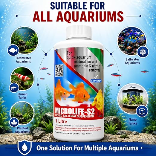 Petzlifeworld Aquatic Remedies 1L Micro Life S2 for Freshwater & Saltwater Aquariums | Supports Healthy Aquarium Water
