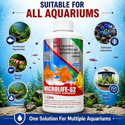 Petzlifeworld Aquatic Remedies 1L Micro Life S2 for Freshwater & Saltwater Aquariums | Supports Healthy Aquarium Water
