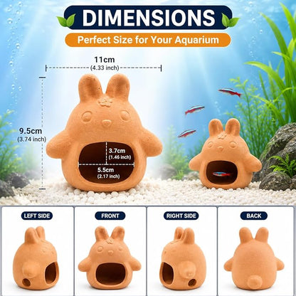 Petzlifeworld (Bunny House Natural Clay Fish Tank Hideout | Aquarium Ornament Decoration for Small Fish & Shrimp | Terracotta Shelter for Resting, Hiding & Aquascaping
