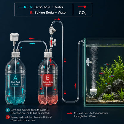 petzlifeworld DIY D201 CO2 Generator System Kit for Planted Aquarium | CO2 Regulator with Pressure Gauge, Tube, Valve & Bottle Cap | Citric Acid 200g + Baking Soda 200g | Aquascaping Kit
