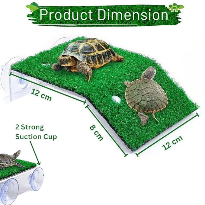 Petzlifeworld Acrylic (CP-120) Turtle Basking Platform Simulation Grass Tortoise Resting Terrace with Artificial Lawns Turtle Ramp Climbing Ladder Decor with Suction Cup