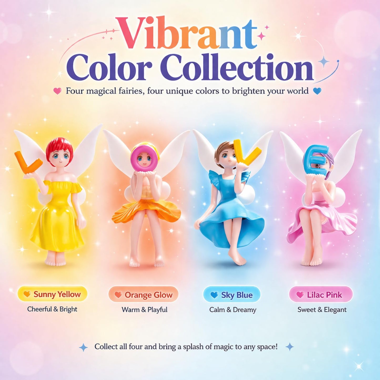 petzlifeworld Cute Fairy Alphabet Figurines Set – Decorative Mini Angel Dolls Holding Love Letters, Resin Miniatures for Home Decor, Cake Toppers, Desk & Gift