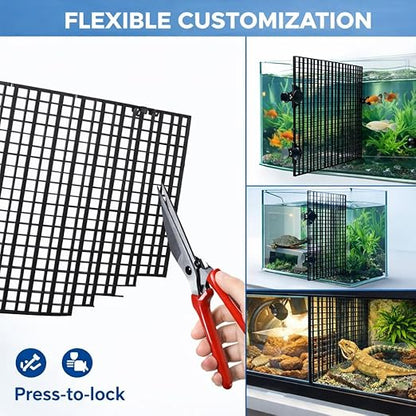 Petzlifeworld Fish Tank Divider Egg Crate Panel with Clips | 30×30cm PP Plastic Aquarium Divider Grid | Cuttable Mesh for Fish, Turtle, Reptile & Plant Tank Separation-Black And White