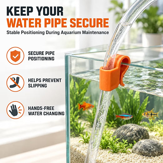 Petzlifeworld 1 Pc Orange Aquarium Water Pipe Holder Bracket | Anti-Slip Fish Tank Hose Clamp for Water Changing, Siphoning & Bucket Transfer