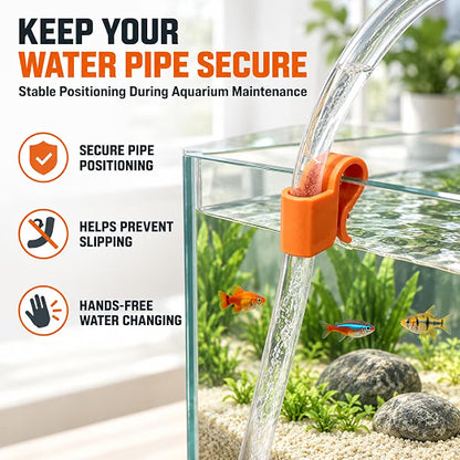 Petzlifeworld 1 Pc Orange Aquarium Water Pipe Holder Bracket | Anti-Slip Fish Tank Hose Clamp for Water Changing, Siphoning & Bucket Transfer