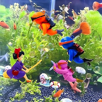 petzlifeworld 4 Piece (Mixed Color) Floating Mini Cute Diver Aquarium Fish Tank Simulation Decoration Ornaments | Made with Eco Friendly Resin | No Harm to Fish