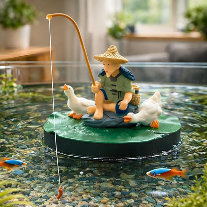 Petzlifeworld Resin Fisherman Aquarium Decoration Figurine – Hand Painted Fishing Statue Ornament for Fish Tank, Aquarium, Mini Garden, Terrarium & DIY Landscape Decor