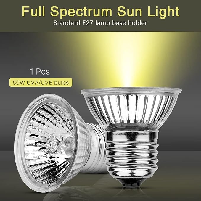 Petzlifeworld Stainless Steel Reptile Heat Lamp Turtle Lights with Dimmer Switch, UVA UVB Bulbs (50W) Aquarium Basking Lamp Adjustable Holder and Intensity Suitable for Birds During Winter & Reptiles
