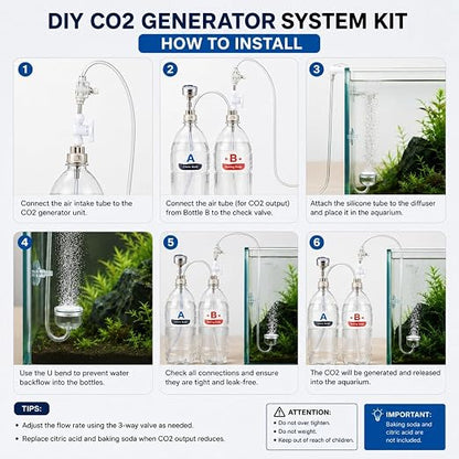 petzlifeworld DIY D201 CO2 Generator System Kit for Planted Aquarium | CO2 Regulator with Pressure Gauge, Tube, Valve & Bottle Cap | Citric Acid 200g + Baking Soda 200g | Aquascaping Kit