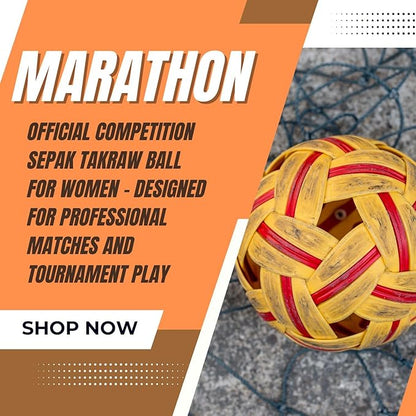 petzlifeworld Marathon MT-201J Competition General Sepak Takraw Ball for Women | Lightweight Rattan-Style Plastic Ball | Durable & Safe for Indoor/Outdoor Play | Made in Thailand