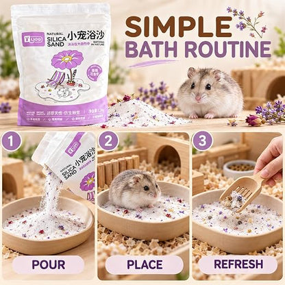 Petzlifeworld 1.2Kg Natural Silica Bath Sand for Hamster | Odor-Control Grooming Sand for Hamsters, Guinea Pigs, Gerbils & Chinchillas | Clean, Safe & Mess-Free Bathing