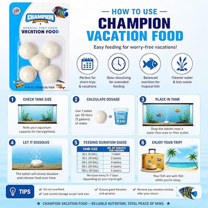 petzlifeworld Champion Vacation Fish Food Tablets Pack of 3 | Slow Dissolving Weekend & Holiday Feeding Blocks | Automatic Fish Feeder Food for Tropical Aquarium Fish | Clean Water Formula