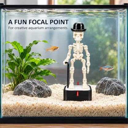 Petzlifeworld 3D Printed Dancing Skeleton Aquarium Ornament – White & Black Variations | Bubble-Activated Moving Fish Tank Decoration with Air Tube Connection & Stable Base