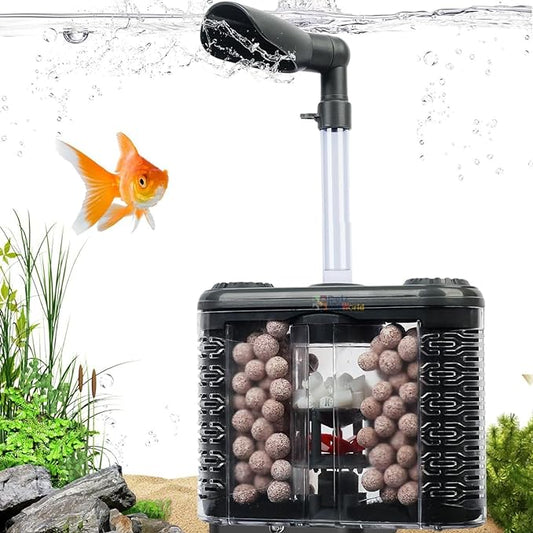 Petzlifeworld 3 in 1 Aquarium AirLifting Internal Filter for Fish Tank Wall Mounted Hanging Type with Sucker with Bottom Propeller for Poop Collection Bio Sponge and Fludized Filter Media