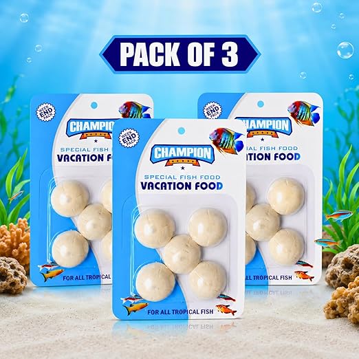 petzlifeworld Champion Vacation Fish Food Tablets Pack of 3 | Slow Dissolving Weekend & Holiday Feeding Blocks | Automatic Fish Feeder Food for Tropical Aquarium Fish | Clean Water Formula
