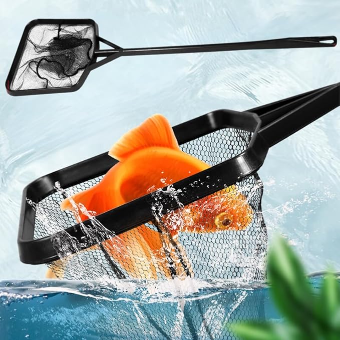 Petzlifeworld  45Cm Black Long Handle Floating Plastic Aquarium Fish Catching Net for Fish Tank | Nylon Mesh Deep Pocket | Flexible