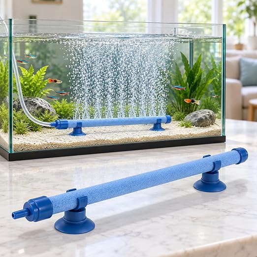 petzlifeworld 7 Inch Aquarium Bubble Wall Air Stone | Blue Diffuser Rod with Suction Cups | Glass-Mounted Bubble Curtain for Fish Tank Aeration & Decoration