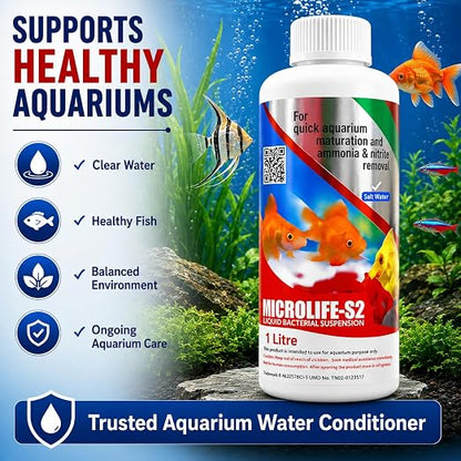 Petzlifeworld Aquatic Remedies 1L Micro Life S2 for Freshwater & Saltwater Aquariums | Supports Healthy Aquarium Water