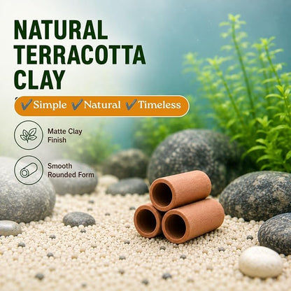 Petzlifeworld  3-Hole Natural Clay Aquarium Hideout | Terracotta Tube Cave Shelter for Small Fish & Shrimp | Fish Tank Ornament for Hiding, Resting & Aquascaping
