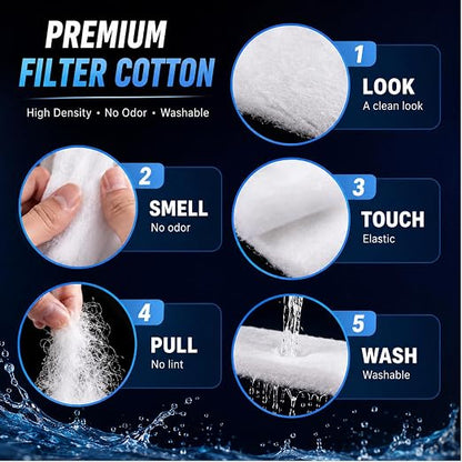 petzlifeworld NEMO 6-in-1 Biochemical Filter Cotton White Sponge | Premium Aquarium Filter Wool Media | Washable Filter Pad for Top, Sump, Internal & Canister Filters | Freshwater & Saltwater Tanks