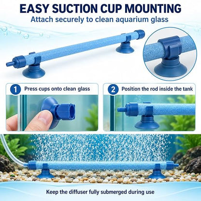 petzlifeworld 7 Inch Aquarium Bubble Wall Air Stone | Blue Diffuser Rod with Suction Cups | Glass-Mounted Bubble Curtain for Fish Tank Aeration & Decoration