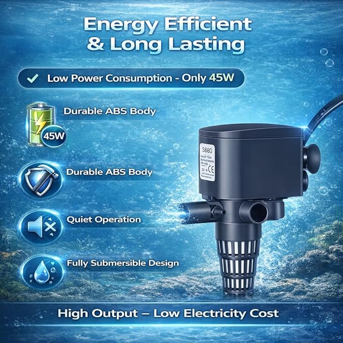 SOBO WP-4880 | 45W | 2M Lift Height Aquarium Submersible Pump 3000L/H High Flow Power Head | Multi-Function Water Circulation, Oxygenation & Filter Support for Freshwater & Marine Tanks