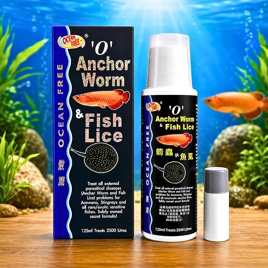 Petzlifeworld Ocean Free O Anchor Worm & Fish Lice, 125ML | Treats All External parasitical Disease Problems for Arowana's, Stingrays and All Rare/Exotic Sensitive Fishes