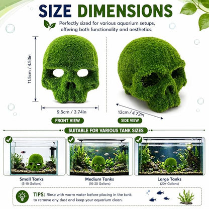 petzlifeworld Moss Skull Aquarium Decoration – Resin Hollow Hideout Cave for Betta, Shrimp & Small Fish | Natural Moss Look Tank Ornament | Safe & Durable Aquascaping Decor