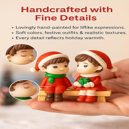 Petzlifeworld Sitting Christmas Couple Mini Figurines – Cute Resin Holiday Ornament | Romantic Festive Decor for Home, Office, or Tabletop for Lovers & Couples