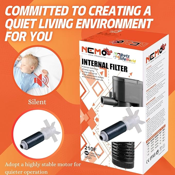 Nemo 4 In 1 Submersible Aquarium Internal Filter | 210F | 4 Watts | 400 L/Hr | Ultra Silent Fast and Effective Filtration For Fish Tank | Upto 1.5 Feet Tank