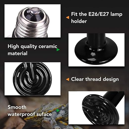 CLEEN Reptile Ceramic Heat Emitter Lamp | No-Light Heating Bulb