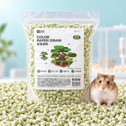 Petzlfiewrold YEE Color Paper Grain Hamster Bedding 1kg (Dark Green and Purple ) | Soft & Absorbent Paper Pellets | Low-Dust & Deodorizing Cage Bedding for Hamsters & Small Pets