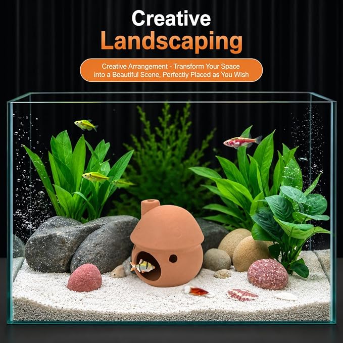 Petzlifeworld (Mushroom House Natural Clay Fish Tank Hideout | Aquarium Ornament Decoration for Small Fish & Shrimp | Terracotta Shelter for Resting, Hiding & Aquascaping