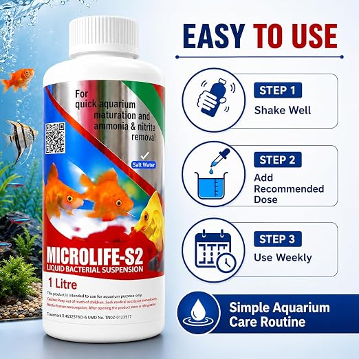 Petzlifeworld Aquatic Remedies 1L Micro Life S2 for Freshwater & Saltwater Aquariums | Supports Healthy Aquarium Water