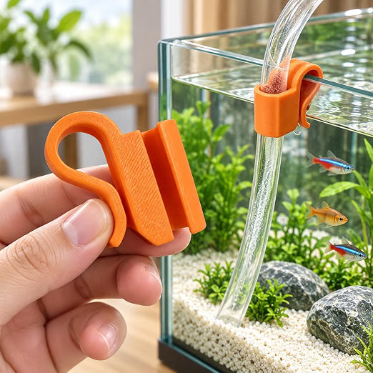Petzlifeworld 1 Pc Orange Aquarium Water Pipe Holder Bracket | Anti-Slip Fish Tank Hose Clamp for Water Changing, Siphoning & Bucket Transfer