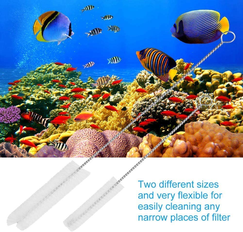 PetzLifeworld 2 Pcs White Nylon Aquarium Filter and Tube Hose Cleaning Brush