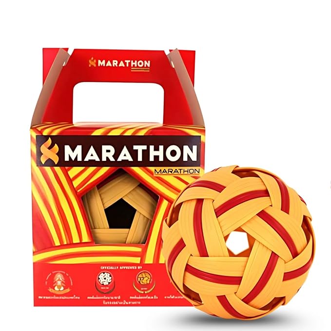 petzlifeworld Marathon MT-201J Competition General Sepak Takraw Ball for Women | Lightweight Rattan-Style Plastic Ball | Durable & Safe for Indoor/Outdoor Play | Made in Thailand