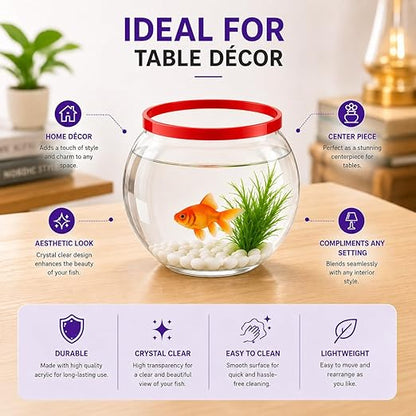 Petzlifeworld Mini Acrylic Fish Bowl (Bowl Only) with Open Ring Top (Random Color) 12.7 x 12.7cm Small Fish Tank for Betta, Goldfish | Cute Desktop Aquarium for Home, Office & Table Décor