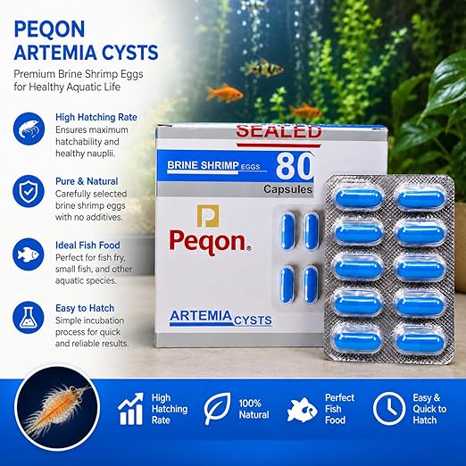 Peqon Artemia Cysts Brine Shrimp Eggs With 90% Hatching Rate For Baby Fish (1 Strip (10 Capsules)) By Petzlifeworld