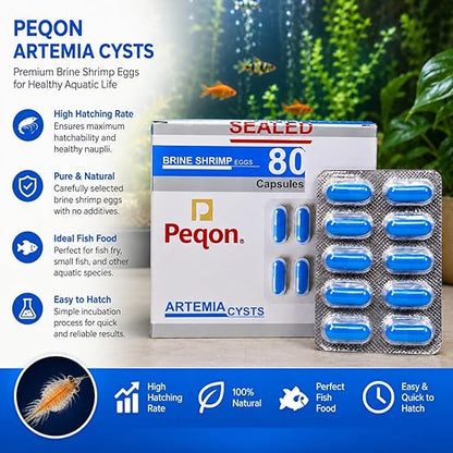 Peqon Artemia Cysts Brine Shrimp Eggs With 90% Hatching Rate For Baby Fish (1 Strip (10 Capsules)) By Petzlifeworld