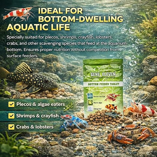 Aquatic Remedies 30G  Gene Eleven Bottom Feeder Tablet Fish Food | Sinking Tablet Feed for Plecos, Shrimps, Crayfish, Lobsters & Crabs | All Life Stages Aquarium Feed