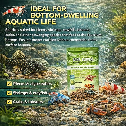 Aquatic Remedies 30G  Gene Eleven Bottom Feeder Tablet Fish Food | Sinking Tablet Feed for Plecos, Shrimps, Crayfish, Lobsters & Crabs | All Life Stages Aquarium Feed