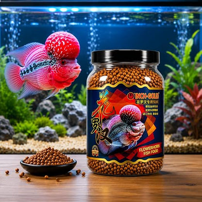 Petzlifeworld Inch Gold Flower Horn Fish Food for Head and Colour Enhancement (180 G)