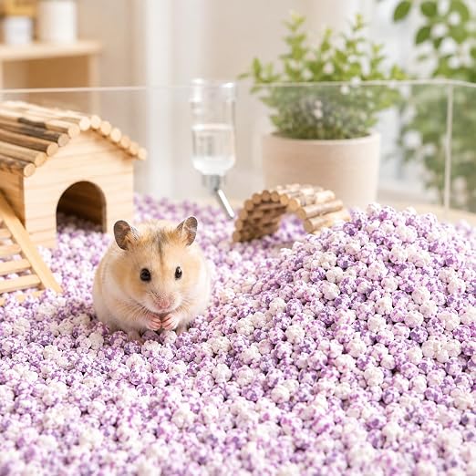 Petzlfiewrold YEE Color Paper Grain Hamster Bedding 1kg (Dark Green and Purple ) | Soft & Absorbent Paper Pellets | Low-Dust & Deodorizing Cage Bedding for Hamsters & Small Pets