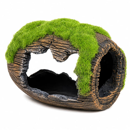 Petzlifewrold Aquarium Barrel Hideout Cave with Artificial Moss – Resin Fish Tank Shelter
