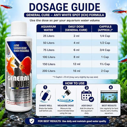 petzlifeworld Aquatic Remedies  General Cure Fish Care with Anti White Spot Formula for Freshwater Fish | Safe for All Aquatic Animals