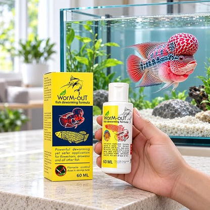 Aquatic Remedies Worm-Out Fish Deworming Formula, 60ML for Flower Horn, Discus, Arowana and All Other Fish